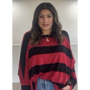 Alembika Red Black Stripped Tunic Medium Lagenlook Dolman Oversized Boho Ae10